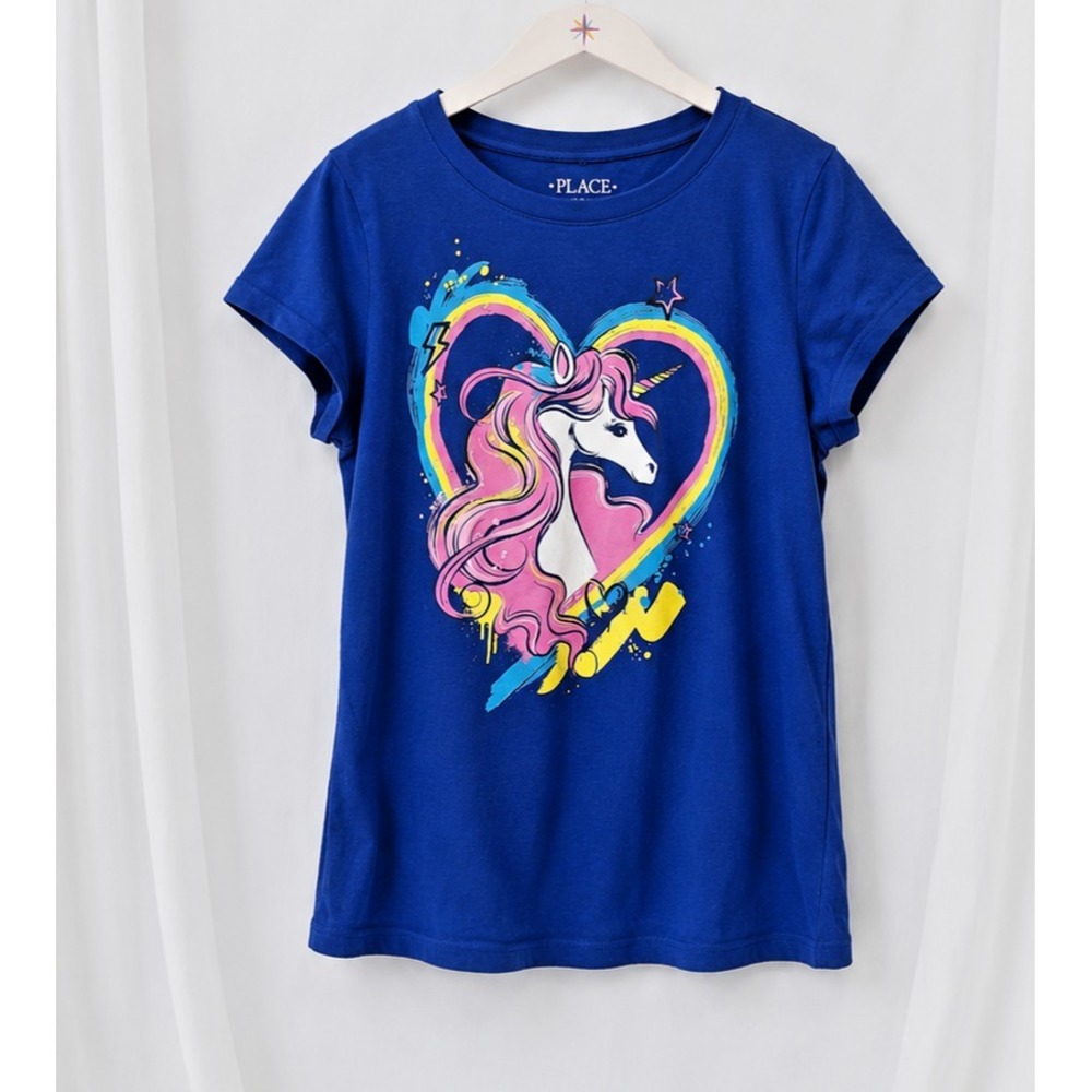 Girls Unicorn Rainbow Graphic Tee L 10 12 Purple Cute Magical Short Sleeve